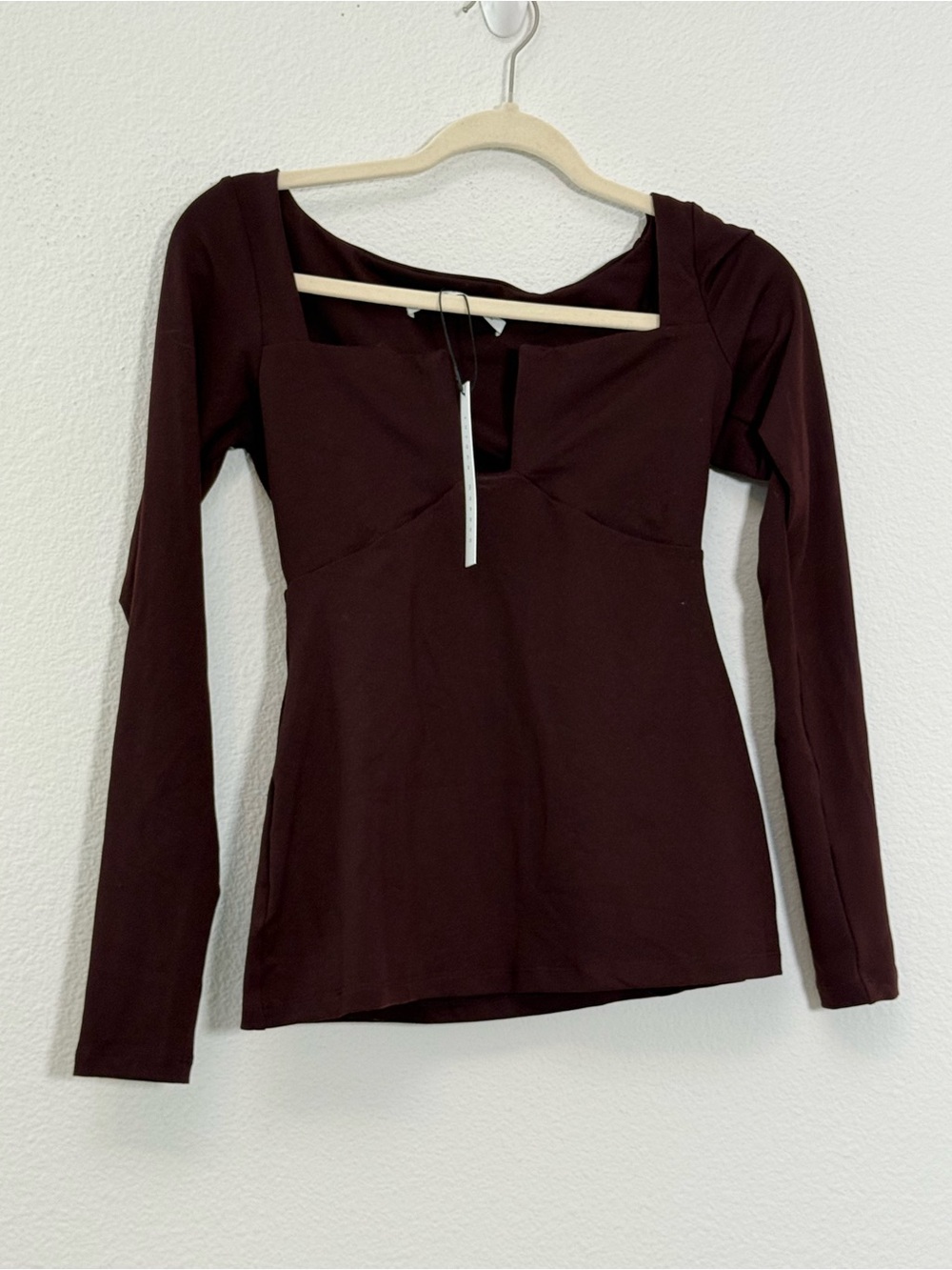 Susana‎ Monaco Shiraz Square Neck Cutout Long Sleeve Top Bodycon Minimalist M - Picture 2 of 8